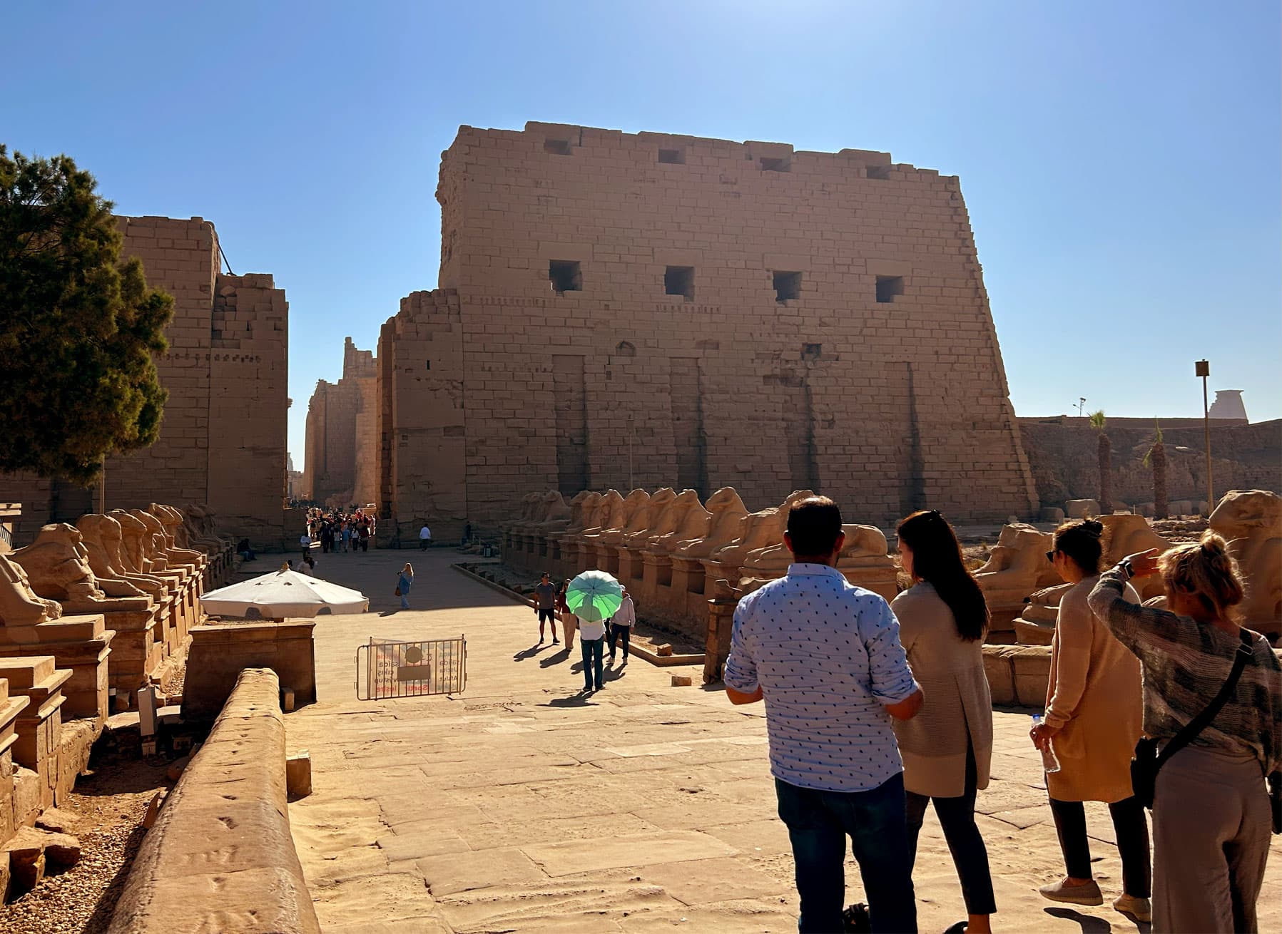 Relaxed travelers at the pyramids